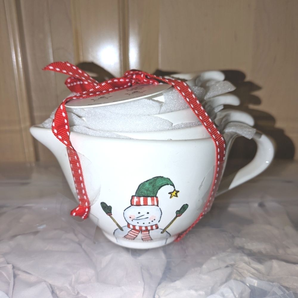 Rae Dunn Christmas snowman measuring cups. Farmhouse decor.